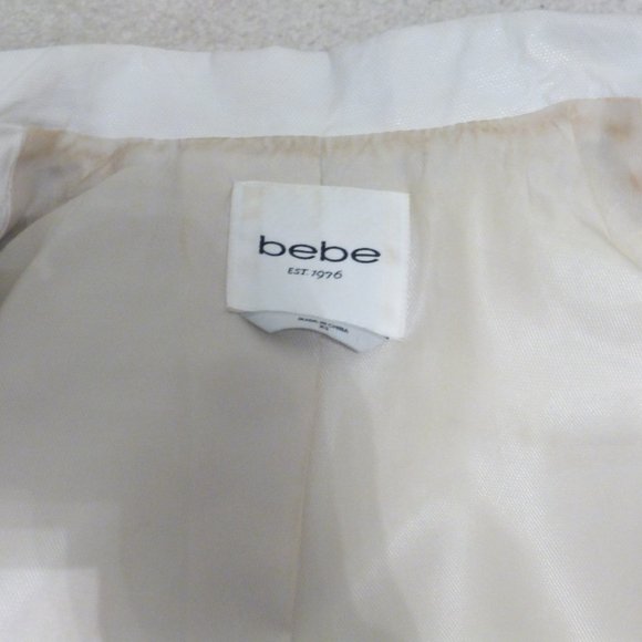 BEBE off white zip up faux leather jacket with light shoulder pads - Picture 8 of 16